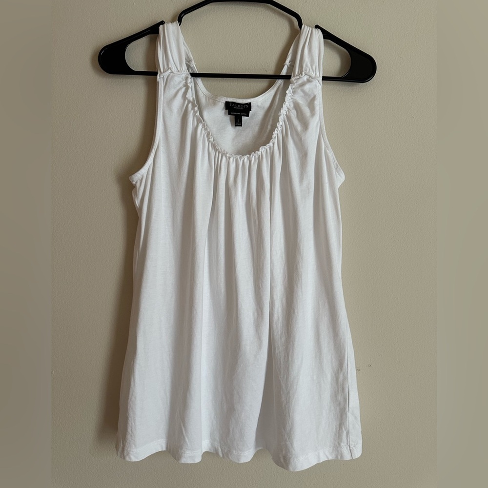 White Linen Tank Top With Ruffle Trim
